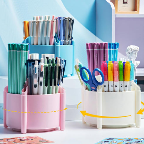 M&G 360 Degree Rotating Pen Holder for Desk Organizer, 4 Compartments Desktop Pencil Holder, Desk organizers and Accessories Storage Stationery Supplies Cute Pencil Cup for School Office Home (White) by M&G