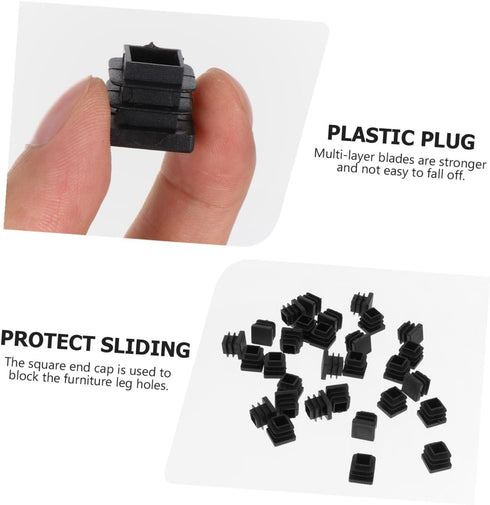30pcs 15x15mm Black Square Furniture Leg Plugs Tube Bungs End Caps for Chair Glide Inserts and Table Leg Protectors