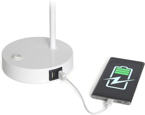 LD1071-WHT 16" Simple Designs Sleek Essentials Adjustable Metal Desk Task Lamp with Dual USB Ports, for Office, Desk