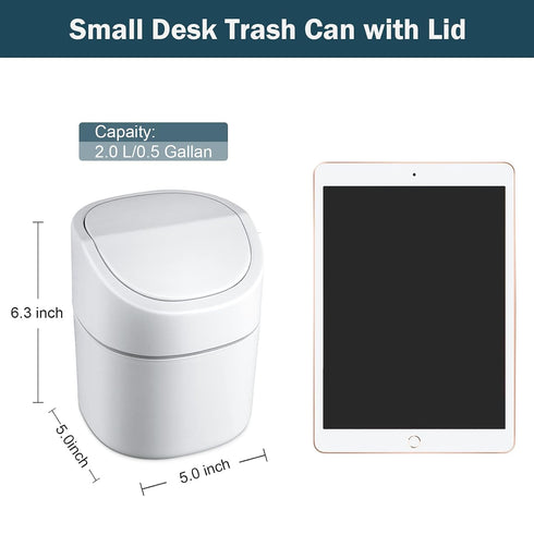 Mini Desk Trash Can with Lid, 180 Pcs Swing-Lid Tiny Countertop Garbage Bin, Small Plastic Waste Basket