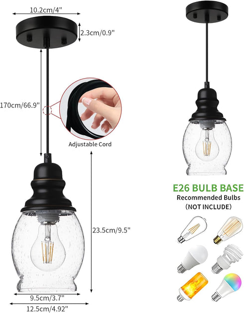 WILON Pendant Lights for Kitchen Island, Seeded Glass Mini Pendant Light Fixtures Farmhouse Pendant Lighting Metal