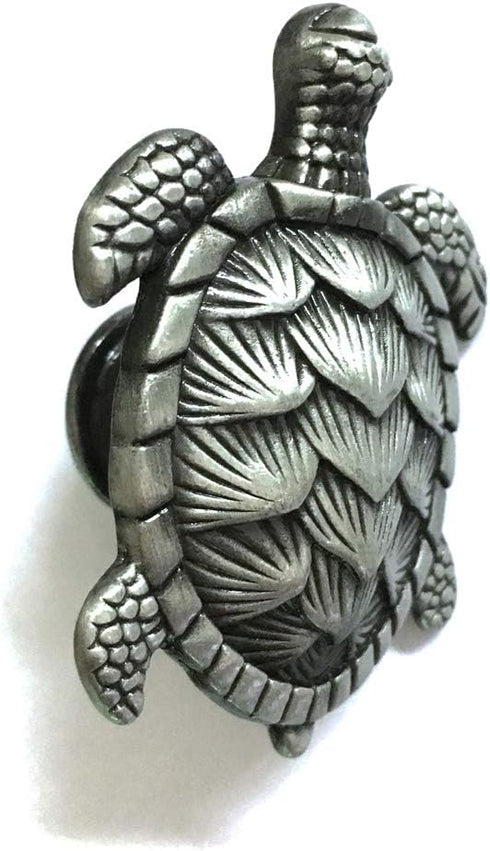 Turtle Drawer Knobs - Nautical Beach Ocean Theme Pulls for Dresser, Cupboard, Wardrobe, Kitchen (Pack of 4, Pewter)