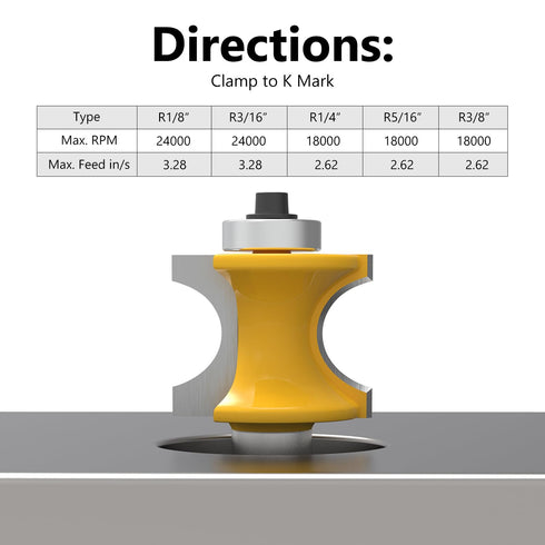 5Pcs Set 1/2 Inch 1/8" 3/16" 1/4" 5/16" 3/8" Newdeli Bullnose Router Bit Shank - Radius - Carbide Bearing Half Round