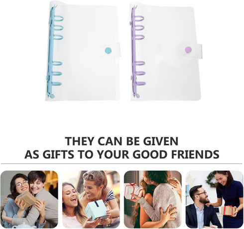STOBOK 2pcs Clear A6 6-Ring Binder Cover, Refillable Planner Binder Cover, Snap Button Closure, Loose Leaf Folder