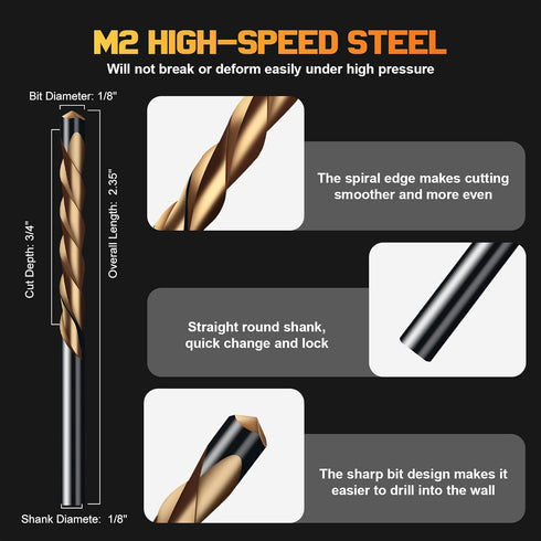 1/8 Inch Bits,50 Hss Drywall Router PCS Drywall Cutting Bit,Guide Point Brocas para Drywall for Use with Spiral Saws