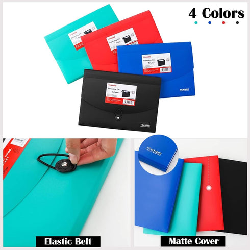 TRANBO Accordion File Organizer with 7 Pockets, Pack of 4, Letter Size/A4 Expanding Folder with Index Tabs