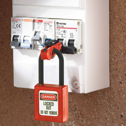 Master Lock S2390 Miniature Circuit Breaker Lockout, Red, Standard Toggles