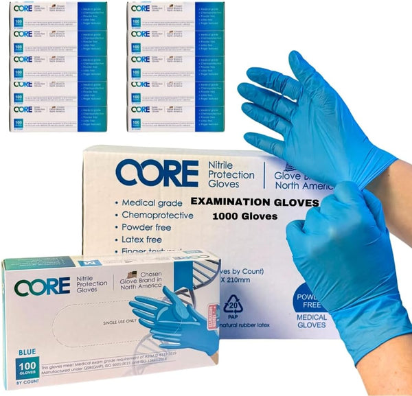 CORE Gloves Nitrile Exam medical Gloves,Powder & Latex Free, Chemo, Fentanyl- 3-6 mil -