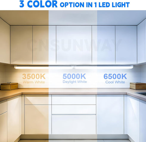 2FT, 20W 2400LM 3 3500K/5000K/6500K, 24-inch T8 (2-Pack) CNSUNWAY LED Shop Light | Color Changing Under Cabinet Lights