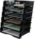 Plastic Stackable File Paper Storage Tray, Office Letter Tray, Black, 6 Pack