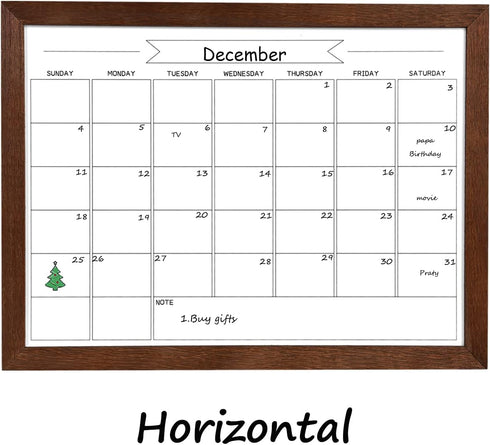 TORASO Dry Erase Monthly Calendar Board, Magnetic Whiteboard for Wall, Solid Wood Walnut Brown Frame, 10.5"x 14.5"