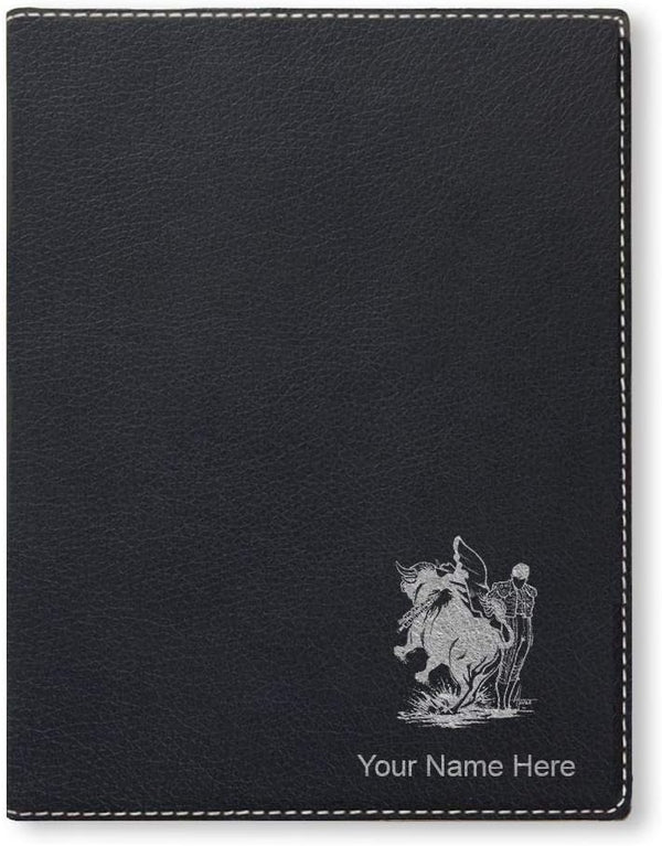 LaserGram Small 7" X 9" Portfolio Notepad, Bullfighter, Personalized Engraving Included (Black with