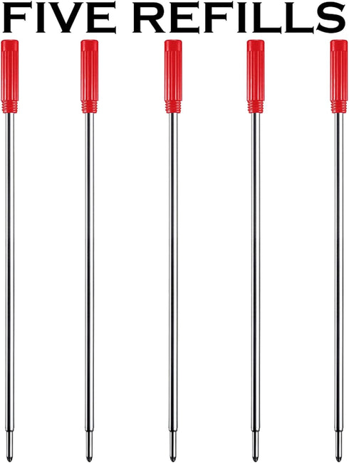 HeTaoCat Red Ink Refill Pack of 5, Replaceable Ballpoint Pen Refills, Medium Point Metal Refill (Red)