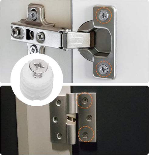 MingQiEven 200 Pack Plastic Hinge Dowel Inserts with Screws, White Dowels Door Hinge for Cabinet Door Drawer Bedside