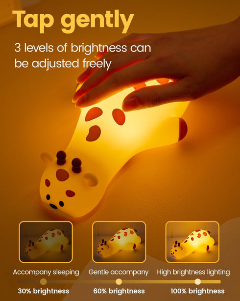 joyful xinghai Kids Night Light Giraffe, Silicone Tap Control Bedside Lamp with Time Auto-Off, Cute Portable LED