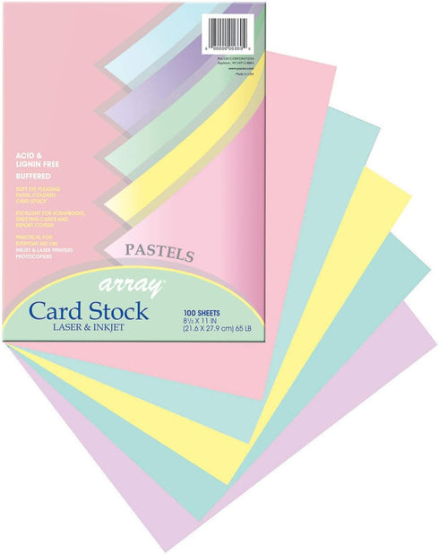 Pacon 101315 65 lb., 100 Sheets/Pack (Pack 2) Array Card Stock, Letter, Assorted Pastel Colors