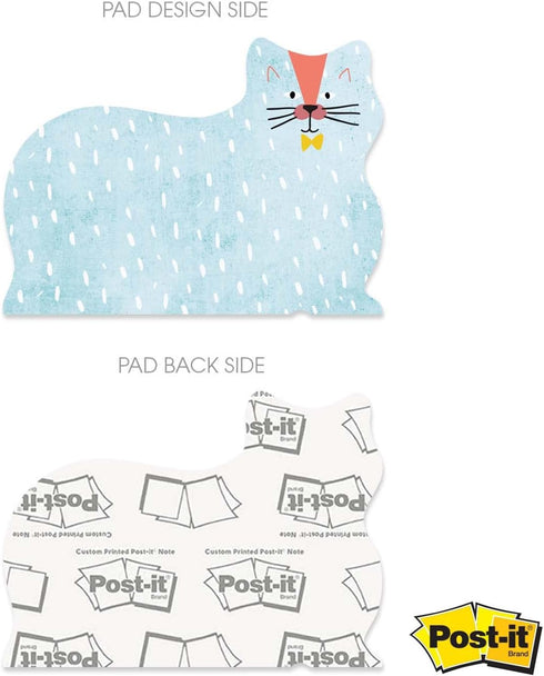 Cat Shaped Sticky Note Pad Assortment / Set of Three Feline Designs / 4" x 3" Modern Sticky Notes / Made in USA