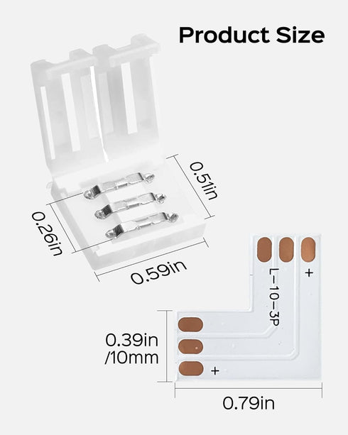 JACKYLED 30 Pcs 3-Pin LED Connectors, 10mm L Shape Unwired Solderless Adapter Connectors for WS2811 WS2812B