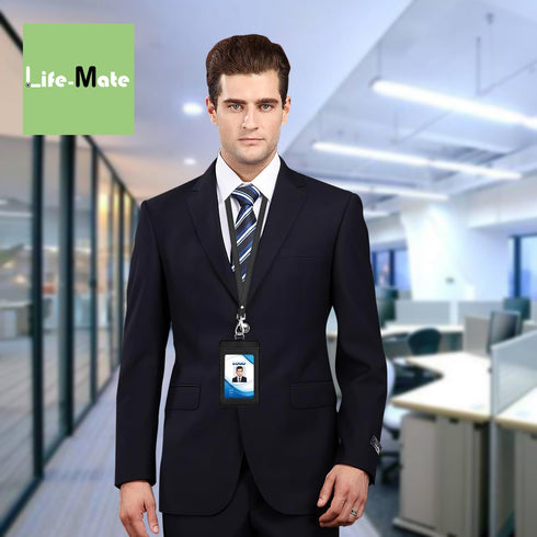 PU Leather ID Badge Holder, Life-Mate ID Badge Holder with Clear ID Window, Credit Card Slot, Black Lanyard