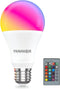 RGB LED Light Bulb, 40W Equivalent, 5W A19 E27/E26, 6500K White, 16 Color Choices, Dimmable Remote Control Bulbs