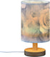 Bedside Table Lamp, Blue Flower Pattern Blue Leaves Small LED DeskLight USB Nightstand Lamp with Non Slip Wood Base