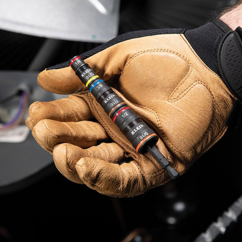 Klein Tools 32933 Impact Driver, SAE 7-in-1 Impact Socket Set with 6 Hex Driver Sizes and Bit Holding Feature