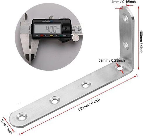 Deezio 90 Pack 4(150x100x4mm) Corner Brace Angle Bracket, Stainless Steel Degree Strong Loading Capacity Shelf Wall