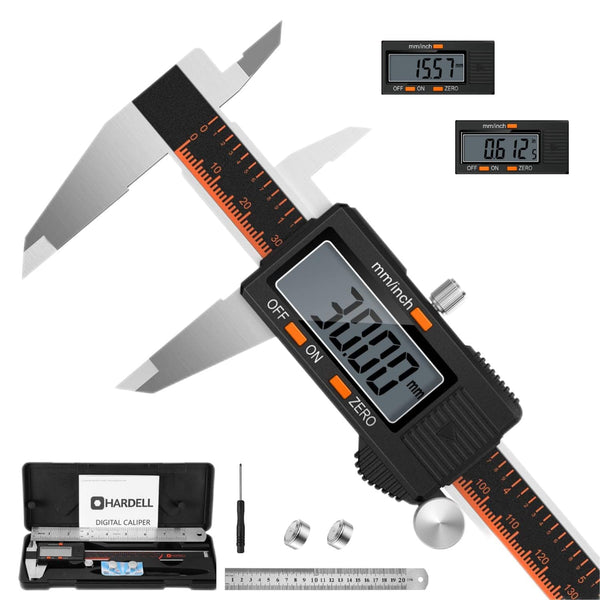 HARDELL Digital Caliper, 6 Inch Stainless Steel Measuring Tool, Large LCD Screen, Electronic Micrometer