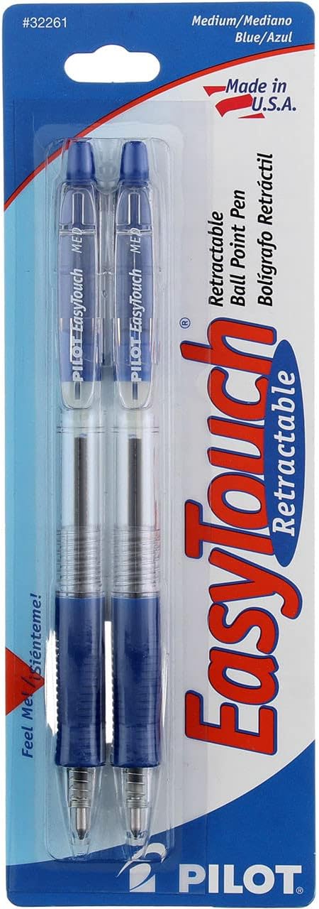 Pilot 32261 Blue Easy Touch Retractable Ball Point Pen 2 Count