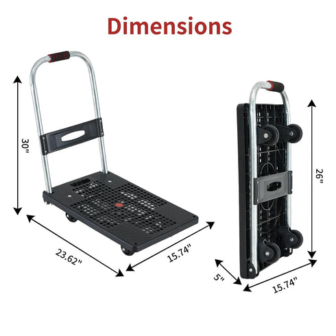 360 165 lbs Push Cart Dolly - Lightweight Foldable Flatbed Platform Cart with - Degree Rotating Wheels for Moving