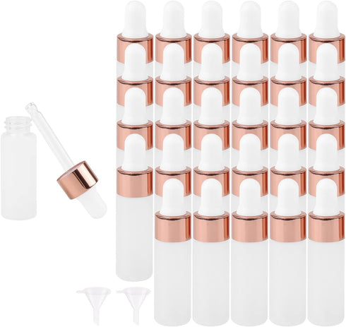 5ml Frosted Glass Dropper Bottles, 1/6Oz Rose Gold with Glass Eye Dropper & 2 Funnels