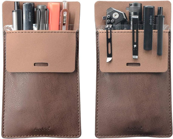 diodrio Pocket Protector Leather Pen Pouch Holder - Organizer for Shirts, Lab Coats, Holds 5 Pens, 2 Per Pack