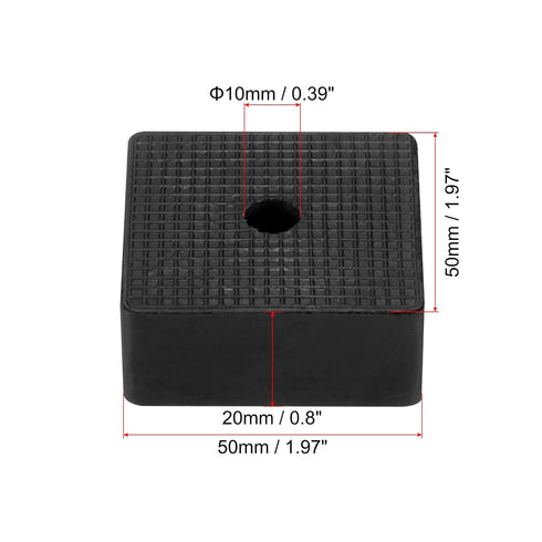 PATIKIL Rubber Anti-Vibration Pads, 4 Pcs Square Vibration Isolation Mats with Hole 1.97" x 1.97" x 0.8" for HVAC Air Conditioner Air Compressor Dryer, Black