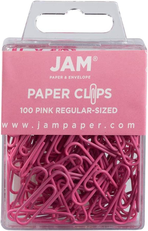 JAM PAPER Colorful Standard Paper Clips, Regular 1 Inch, Pink Paperclips, 100/Pack