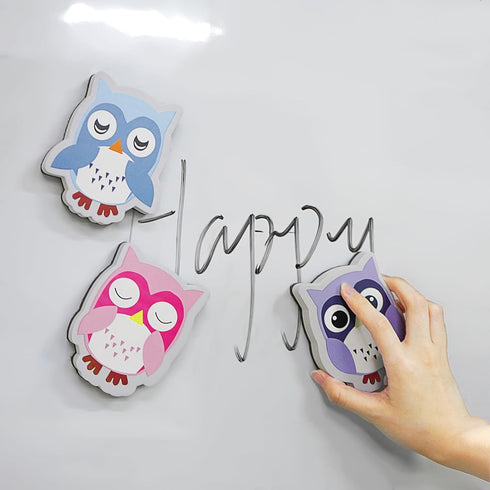 SHIDOW Cute Owl Magnetic Whiteboard, Animal Shaped Dry Erase Erasers with Felt for Classroom, Office, Home (1 Set)