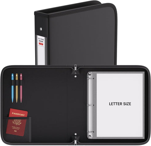 Fireproof 3 Ring Binder with Zipper, 1 Inch D Rings Hold up 245 Sheets of 8.5" x 11", Built-in Net and Pen Holder