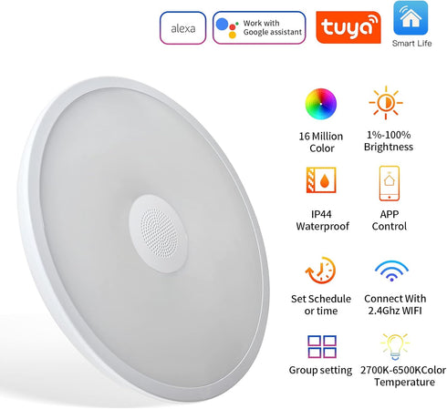 Fixture,11 inch 18W,with Dimmable Smart Waterproof LED Flush Mount Ceiling Light Bluetooth Speaker,RGB Color Changing
