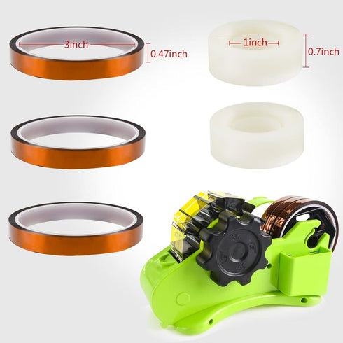 Green Packaging Tape Dispenser with Compartment Slot, 1"& 3" Dual-roll cores, Semi-Automatic for Office