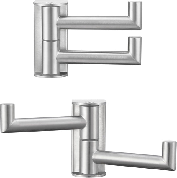 Angle Simple Swivel Towel Double Hook 2 Pack, Brushed Nickel 304 Stainless