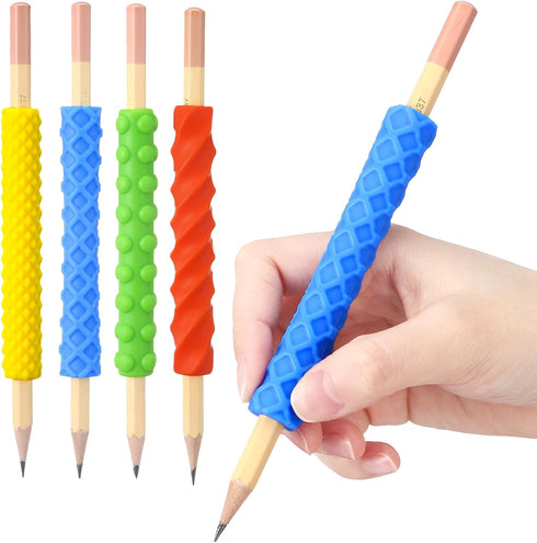 Affrolling 4 Pack Textured Silicone Pencil Sleeves Set Sensory Fidget Grips with 4