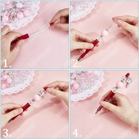 SUNNYCLUE DIY 12 Sets Pen Making Kit, Beadable Pen with Beads, 20mm Pink Acrylic Beads, Beadable Pens Supplies