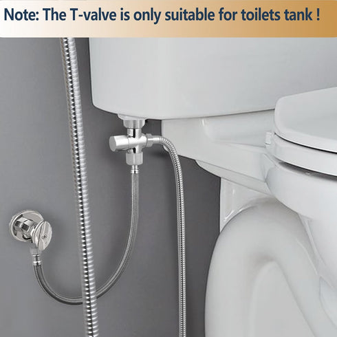 Bidet T Adapter, Brass T Adapter with Shut-off Valve, 3-way Tee Connector 7/8" x 7/8" x G1/2, Leak-Free Chrome Metal T Valve Adapter for Toilet Bidet Sprayer by YRDL