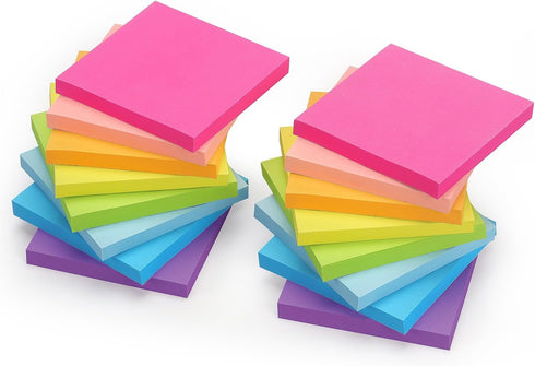 Early Buy 16 Pads Sticky Notes, 8 Bright Color Self-Stick Notes, 3 in x 3 in, 60 Sheets/Pad