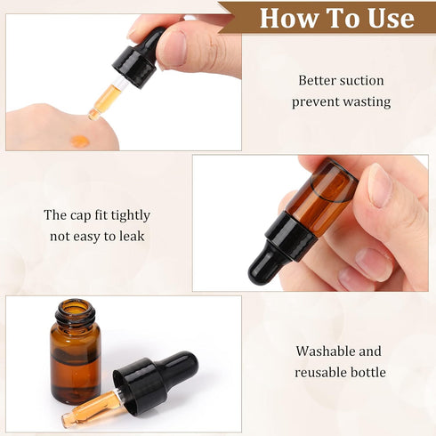 100 Pcs Amber Glass Mini Dropper Bottles - Essential Oil Dropping Bottles with Dropper and Black Caps for Traveling