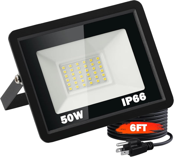 MATAHARAGA 50W Flood Lights Outdoor, 7000lm Bright LED Work Light with 6ft Plug,