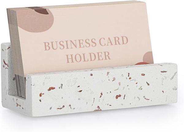 Hipiwe Terrazzo Business Card Holder for Desk, Concrete Display Stand for Women Men Office Organizer