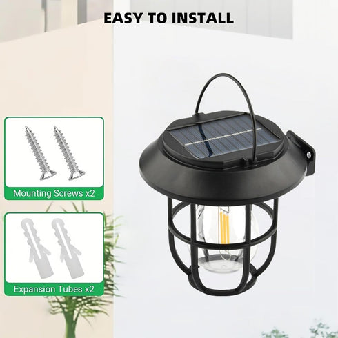 Sunfee 2 Pack Solar Lantern Wall Lights Fixtures with Motion Sensor, Solar Powered Porch Light, Vintage Hanging Solar