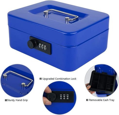 Tray,7.87"x 6.30"x 3.54" KYODOLED Cash Box with Combination Lock,Safe Metal Box for Money,Storage Lock Box with Money