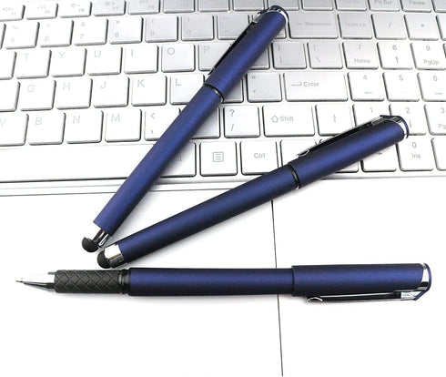 Lin.Pen 1.0mm Black Gel Pens - 2-in-1 Stylus Gel Pen - Gel Ink Rollerball Pens for Office - 18 Pack - Dark Blue