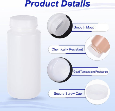 PATIKIL 15 Pcs 500ml Reagent Bottles, HDPE Wide Mouth Round Bottles with Screw Cap for Lab Storage